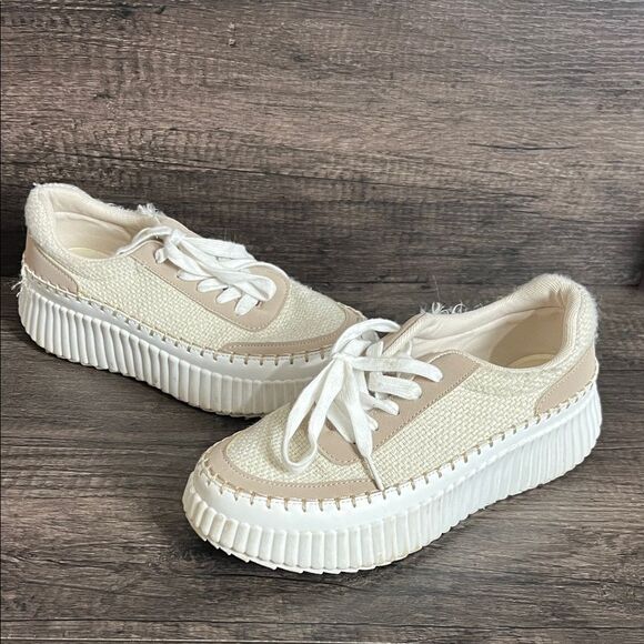 70’s US Sports Women’s Size 7 Tan & White Tweed Platform Lace Up Sneaker Shoes - Picture 1 of 9